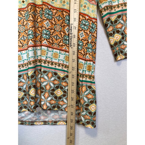 Melissa Paige Womens Mosaic Geometric Tile Print V-Neck 3/4 Sleeve Top Orange M - Picture 7 of 9